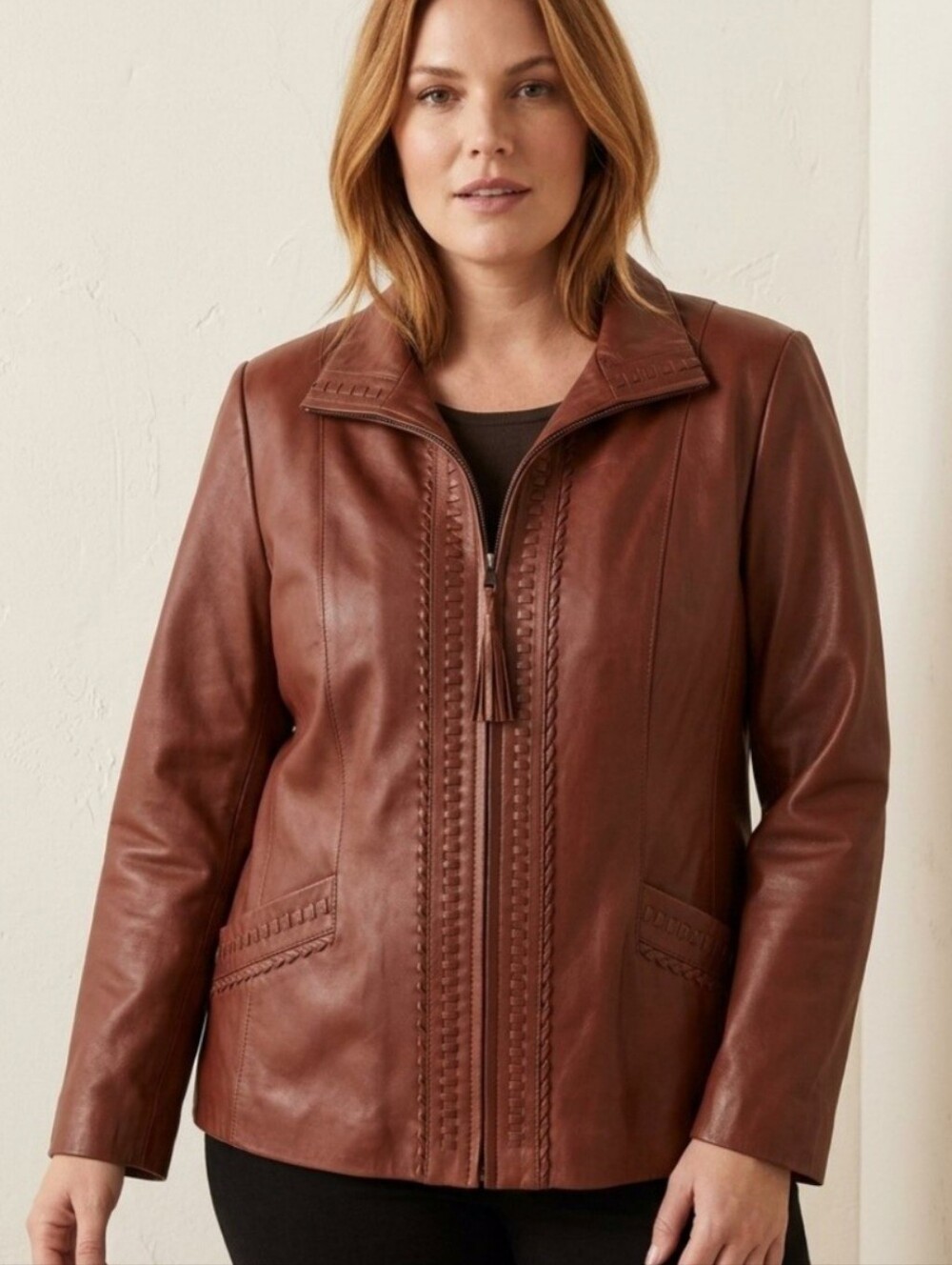 LNR Vintage Women's Brown Leather Zip Jacket